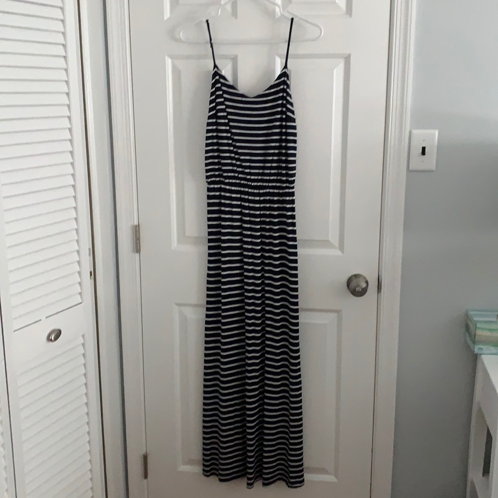 Navy and white stripped spaghetti strap long dress